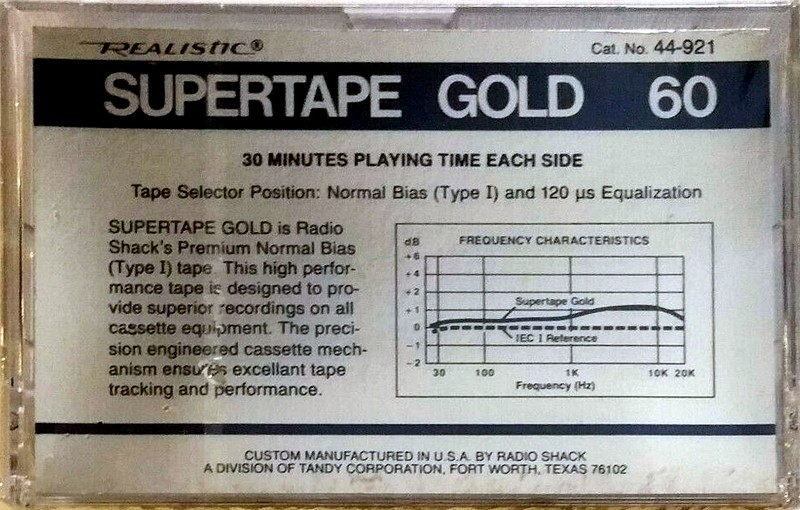 Compact Cassette SUPERTAPE Gold 60 Type I Normal 1986 USA