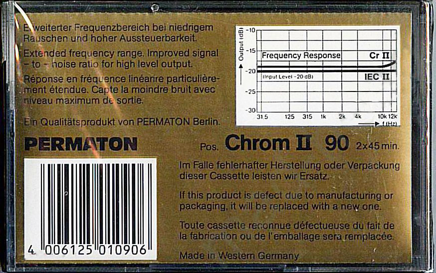 Compact Cassette Permaton Chrom II 90 Type II Chrome 1989 Europe
