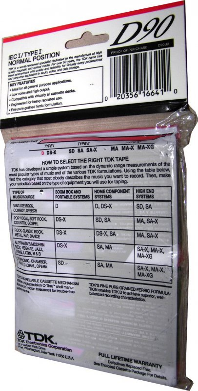 Compact Cassette TDK D 90 Type I Normal 1990 North America