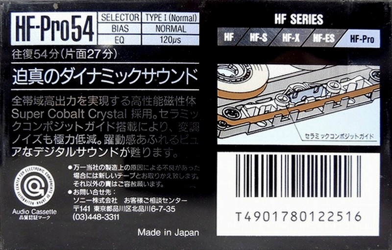 Compact Cassette Sony HF-Pro 54 "HF-PRO54B" Type I Normal 1989 Japan