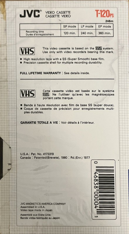 VHS, Video Home System JVC PS 120 Type I Normal 1982 North America