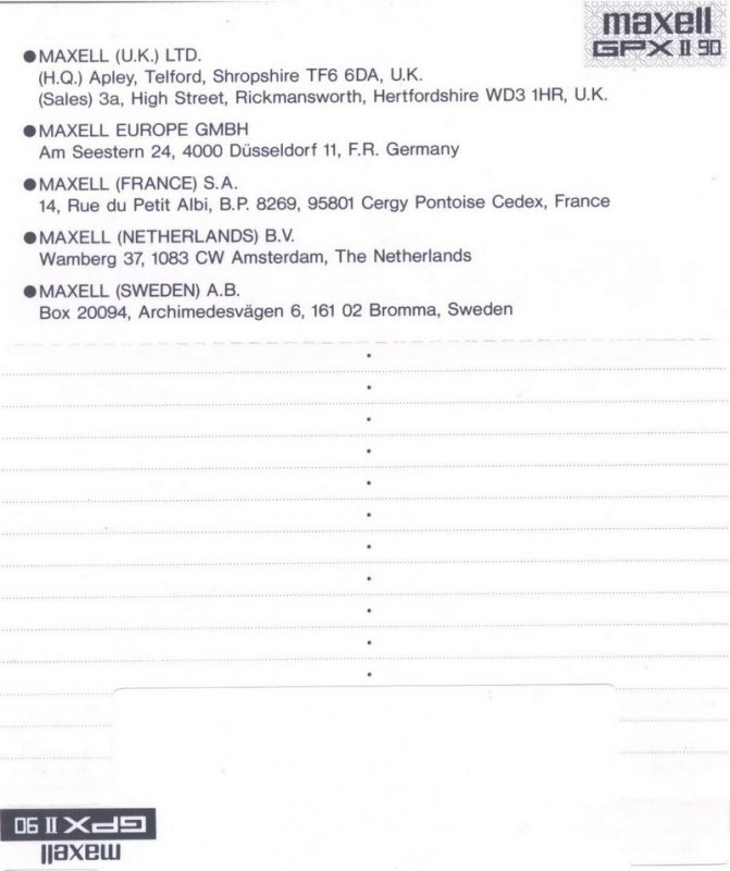 Compact Cassette Maxell GPX 90 Type II Chrome 1992 Europe