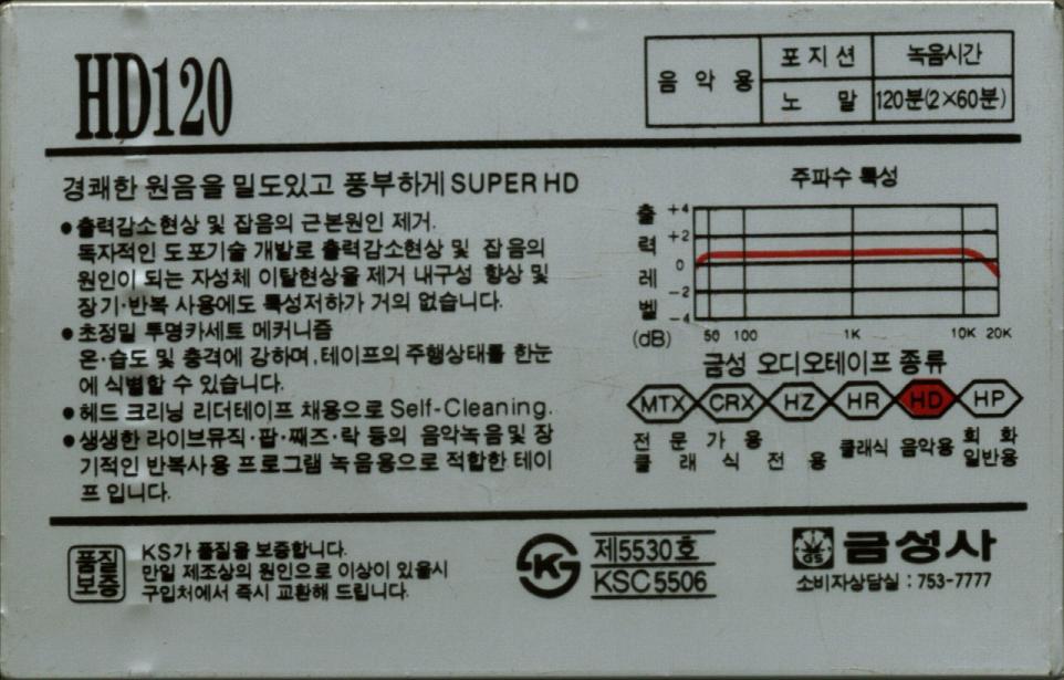 Compact Cassette Goldstar HD 120 Type I Normal 1991 South Korea