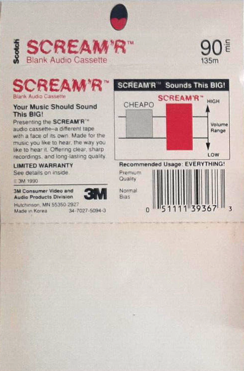 Compact Cassette Scotch Scream`R 90 Type I Normal 1990 North America