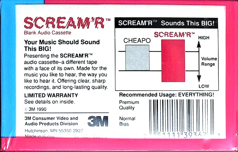 Compact Cassette Scotch Scream`R 90 Type I Normal 1990 North America