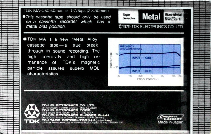 Compact Cassette TDK MA 60 Type IV Metal 1979 Europe, USA