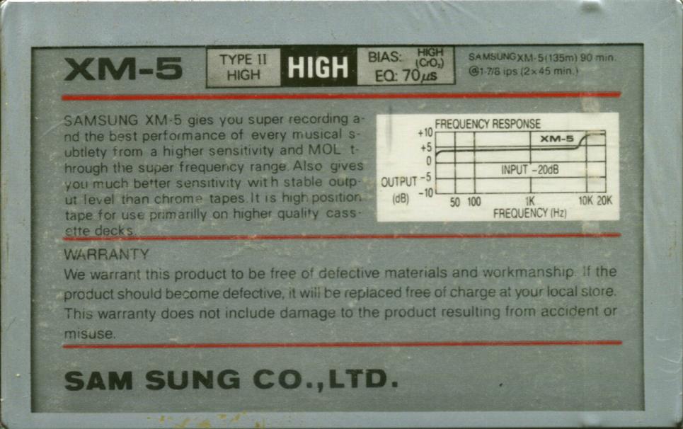 Compact Cassette Samsung XM-5 90 Type II Chrome 1985 USA