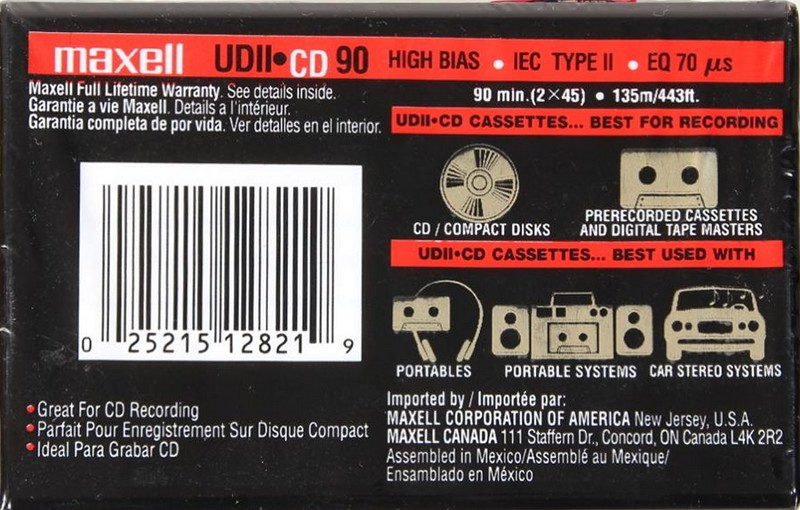 Compact Cassette Maxell UDII-CD 90 Type II Chrome 2002 North America
