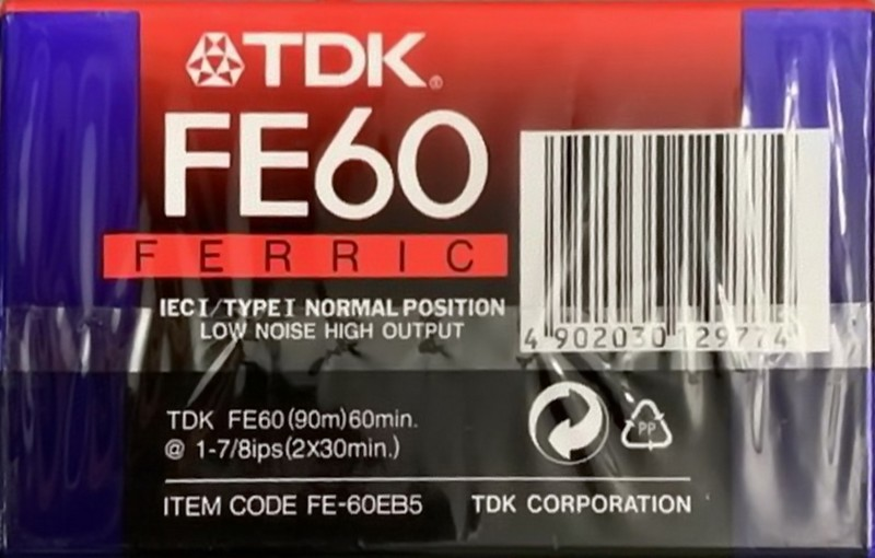 5 pack TDK FE 60 "FE-60EB5" Type I Normal 1997 Europe