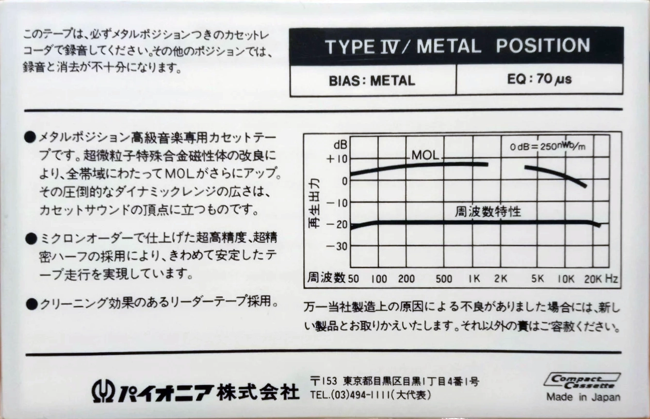 Compact Cassette Pioneer M1 46 "M1a" Type IV Metal 1982 Japan