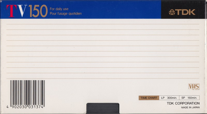 VHS, Video Home System TDK TV 150 Type I Normal North America