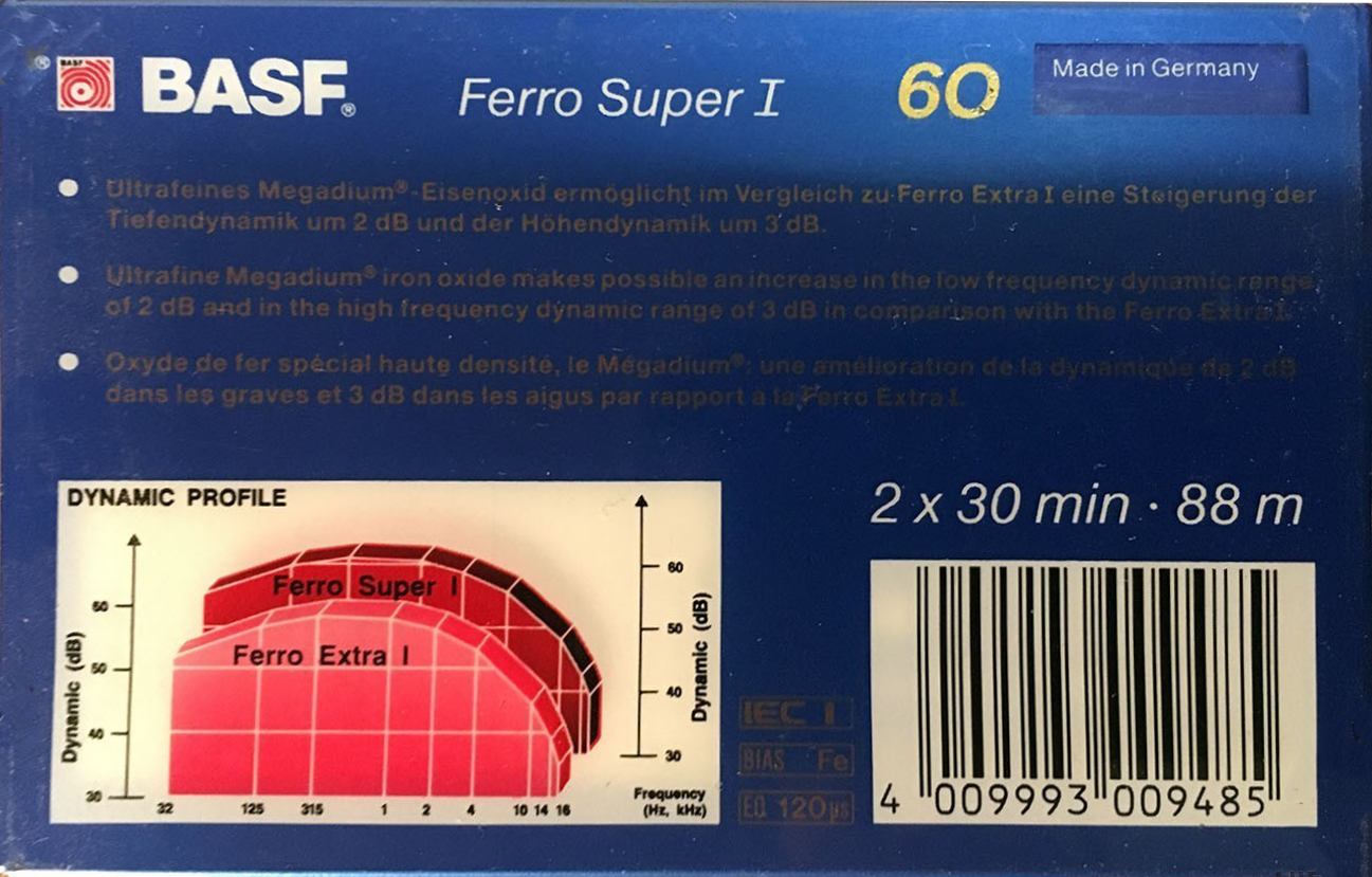 Compact Cassette BASF Ferro Super I 60 Type I Normal 1988 Europe