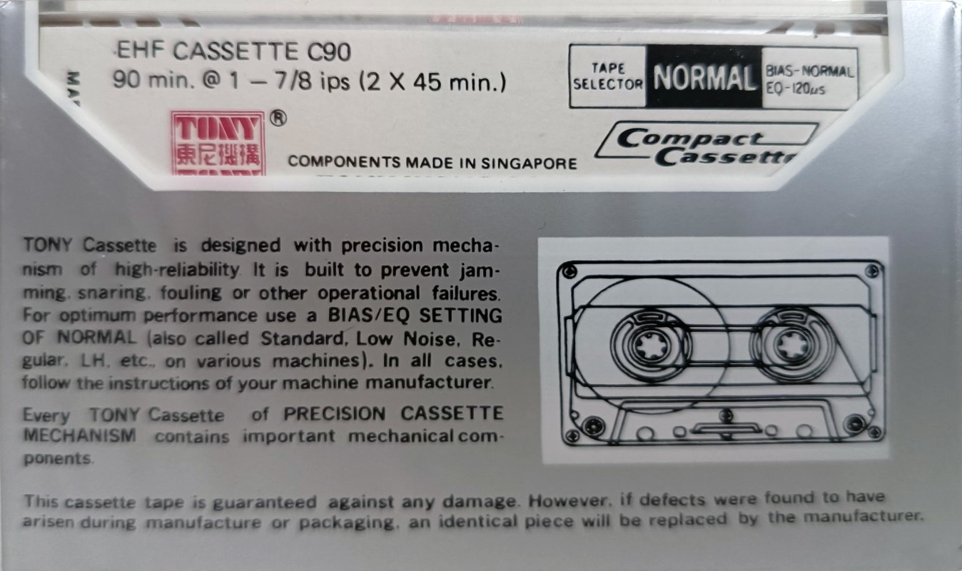 Compact Cassette Tony EHF 90 Type I Normal 1986 India
