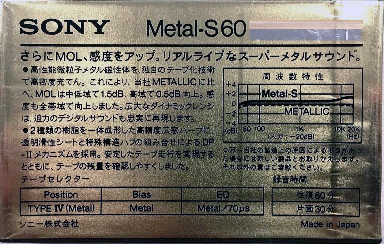 Compact Cassette Sony Metal-S 60 Type IV Metal 1985 Japan