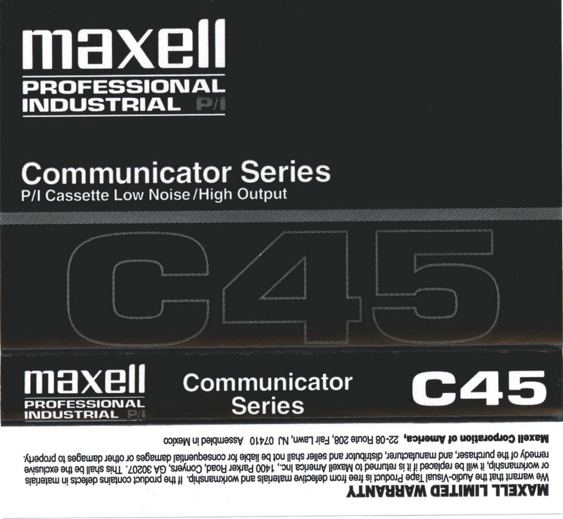 Compact Cassette Maxell Professional Industrial P/I 45 Type I Normal 1996 USA