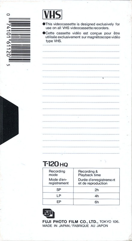 VHS, Video Home System Fuji HQ 120 "T-120HQ" Type I Normal Canada, USA