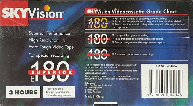 VHS, Video Home System Skyvision 180 Type I Normal Europe