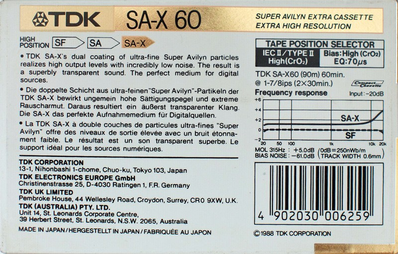 Compact Cassette: TDK  - SA-X 60