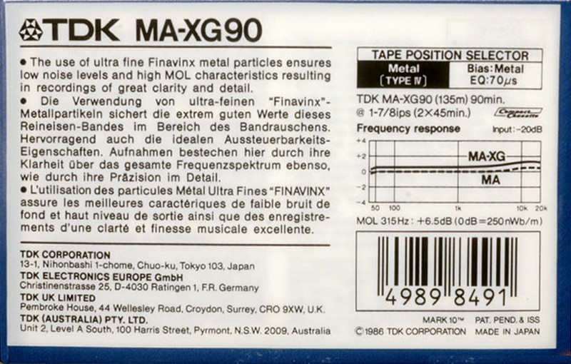 Compact Cassette: TDK  - MA-XG 90