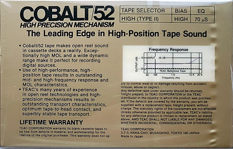 Compact Cassette Teac COBALT/52 52 "52G" Type II Chrome 1984 Japan