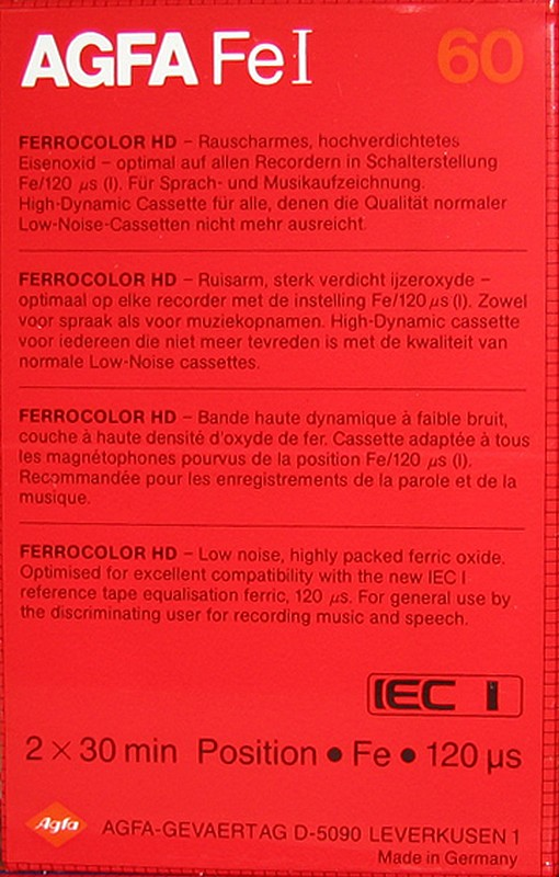 Compact Cassette AGFA Ferrocolor HD 60 Type I Normal 1982 Europe