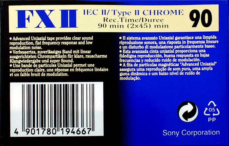Compact Cassette Sony FX 90 "C-90FX2B" Type II Chrome 1996 Europe
