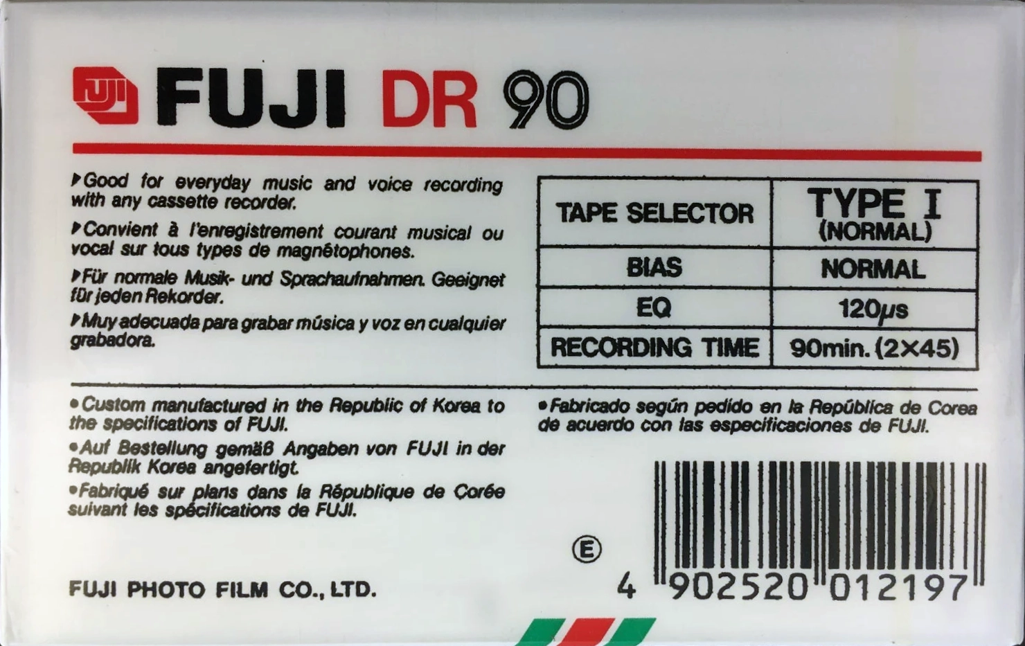 Compact Cassette Fuji DR 90 Type I Normal 1985 Europe