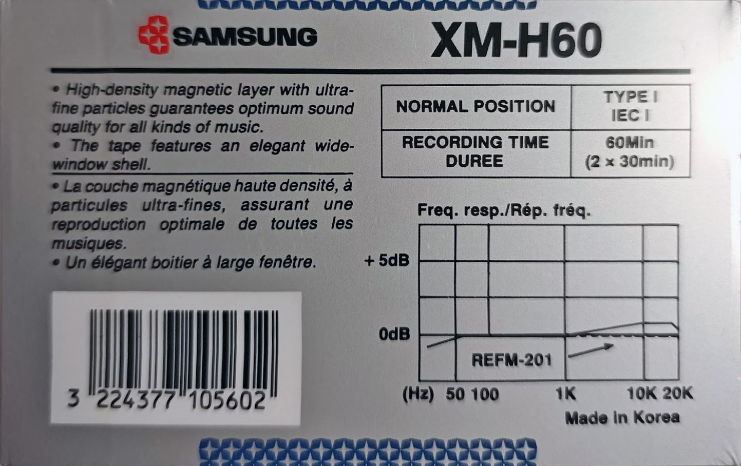 Compact Cassette Samsung XM-H 60 Type I Normal 1990 Europe