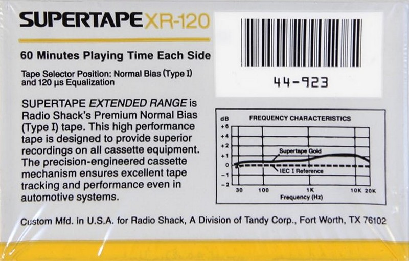 Compact Cassette SUPERTAPE XR 120 Type I Normal 1988 USA