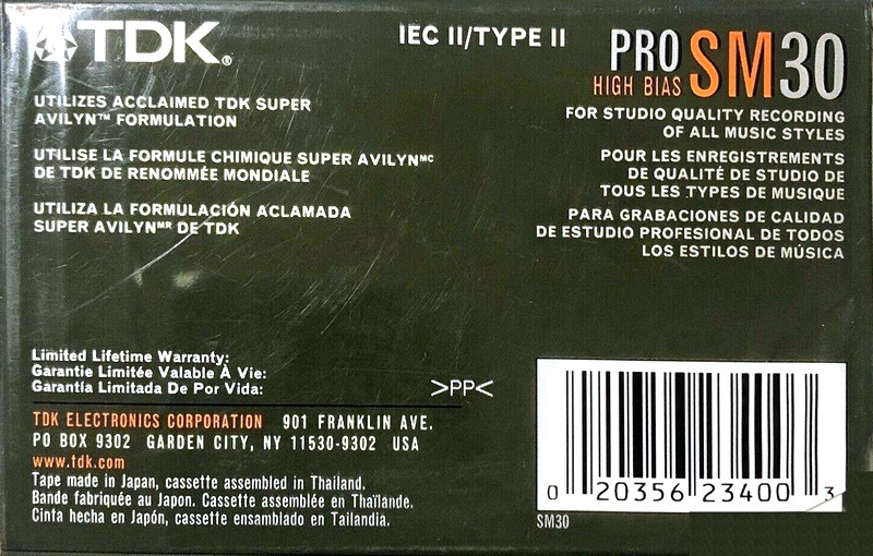 Compact Cassette TDK PRO SM 30 Type II Chrome 2003 Thailand