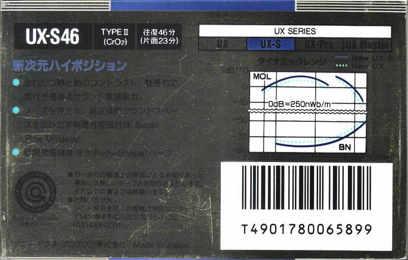 Compact Cassette Sony UX-S 46 Type II Chrome 1988 Japan