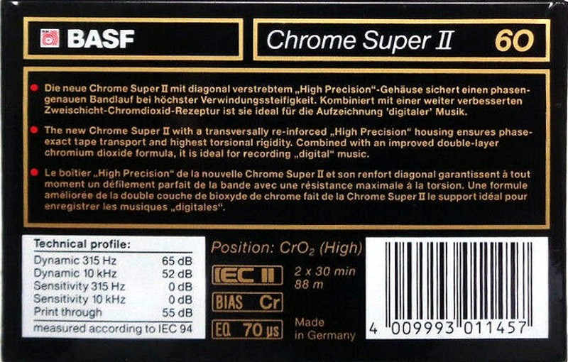 Compact Cassette BASF Chrome Super II 60 Type II Chrome 1989 Germany