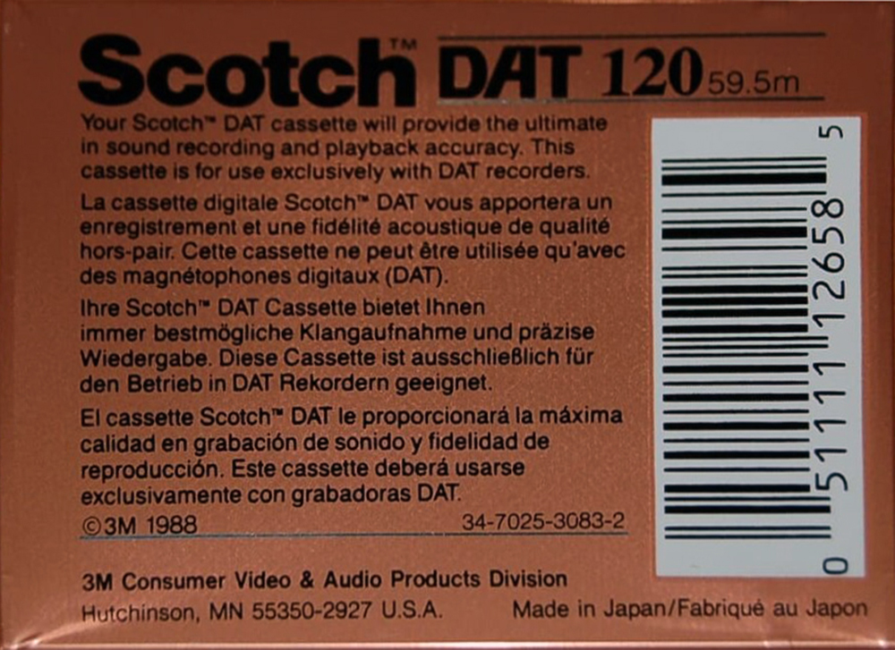 Digital Audio Tape Scotch 120 Type IV Metal 1988 North America