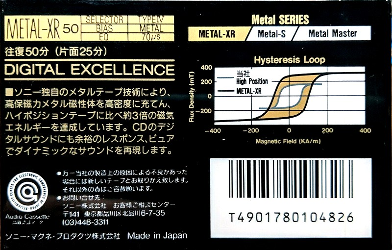 Compact Cassette Sony Metal-XR 50 Type IV Metal 1989 Japan