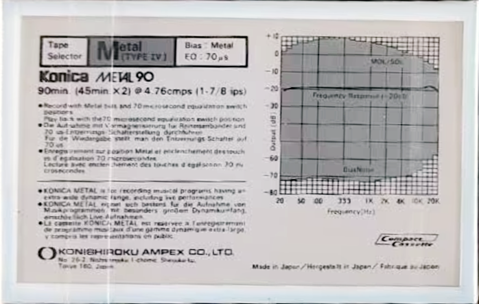 Compact Cassette Konica Metal 90 Type IV Metal 1984 Europe
