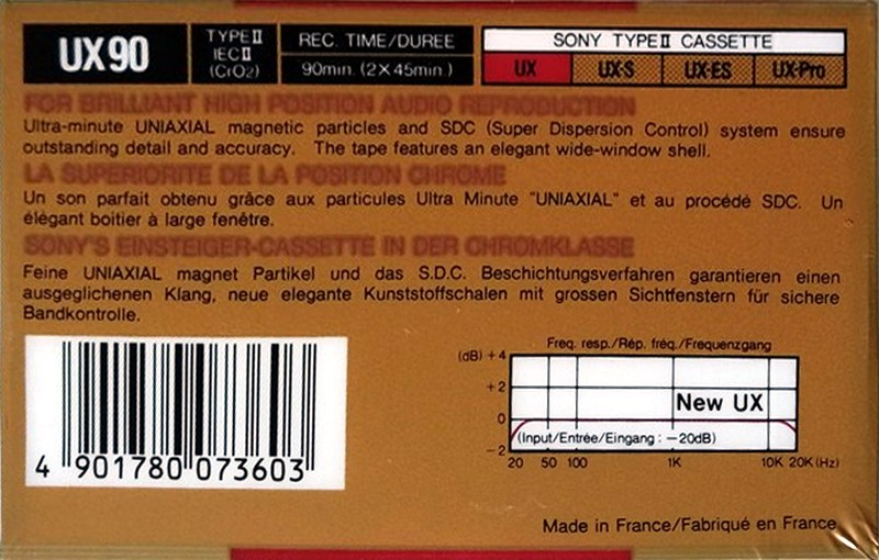 Compact Cassette Sony UX 90 Type II Chrome 1988 Europe