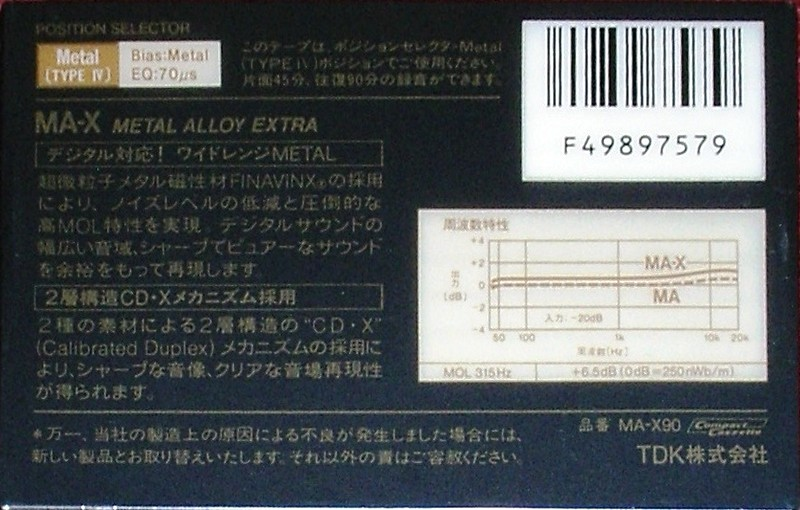Compact Cassette TDK MA-X 90 Type IV Metal 1985 Japan