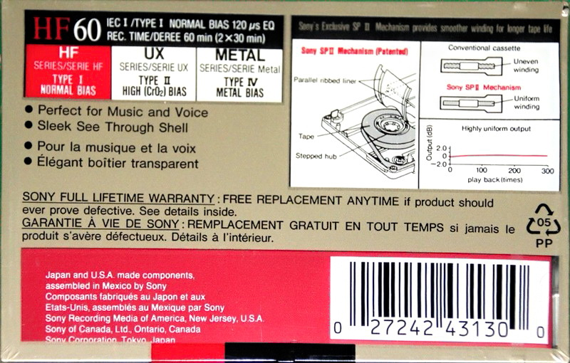 Compact Cassette Sony HF 60 Type I Normal 1992 North America