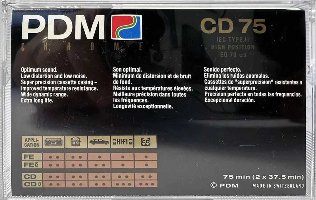 Compact Cassette PDM CD 75 Type II Chrome 1990 Europe