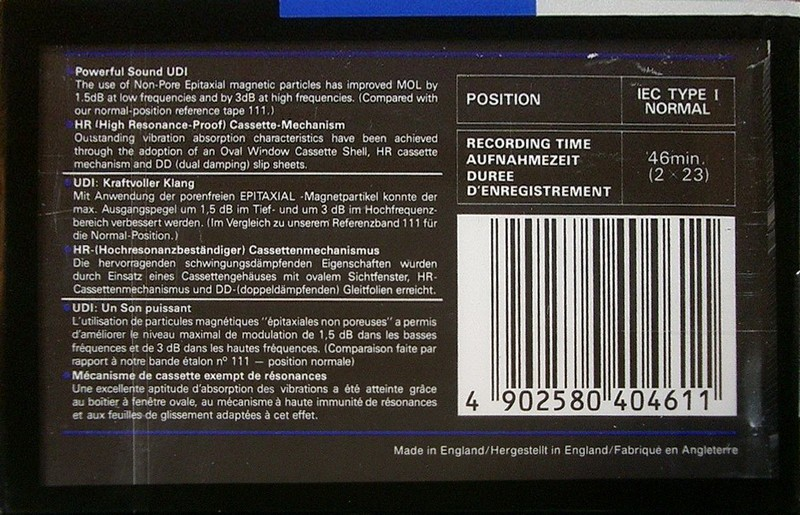 Compact Cassette Maxell UDI / UD1 46 Type I Normal 1988 Europe