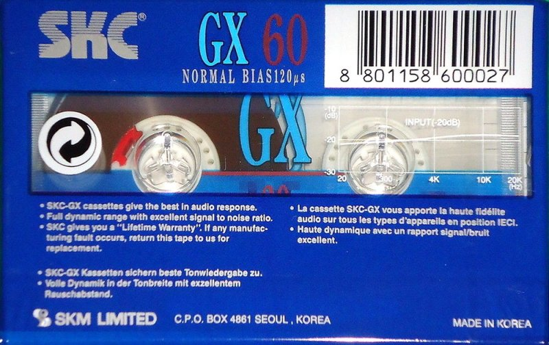Compact Cassette SKC GX 60 Type I Normal 1995 Europe