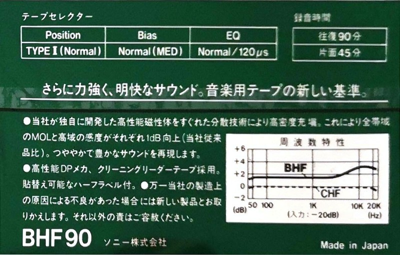 Compact Cassette Sony BHF 90 Type I Normal 1982 Japan