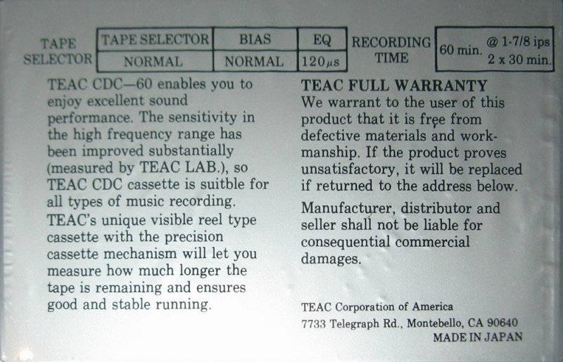 Compact Cassette:  Teac - CDC 60