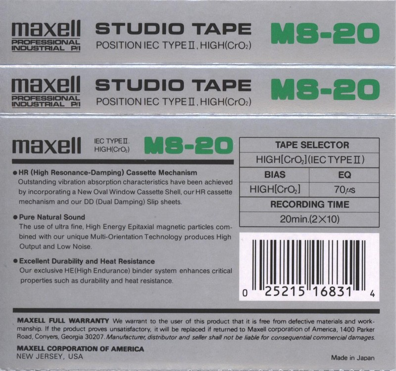 Compact Cassette: Maxell / Hitachi Maxell - Studio Tape MS 20