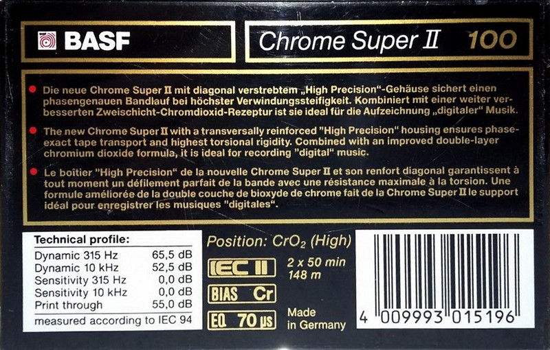 Compact Cassette BASF Chrome Super II 100 Type II Chrome 1989 Germany