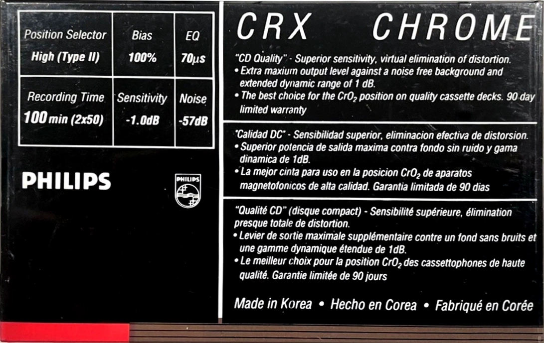 Compact Cassette Philips CRX 100 Type II Chrome 1987 North America