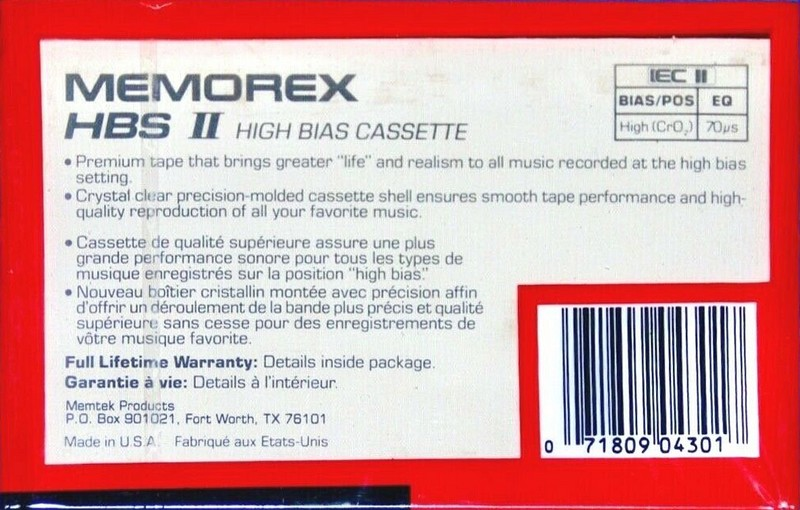 Compact Cassette: Sunkyong Magnetic Limited (SKM) Memorex - HBS II 60