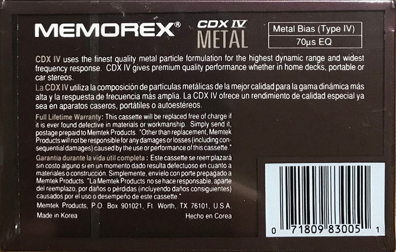 Compact Cassette: Memorex  - CDX IV 90