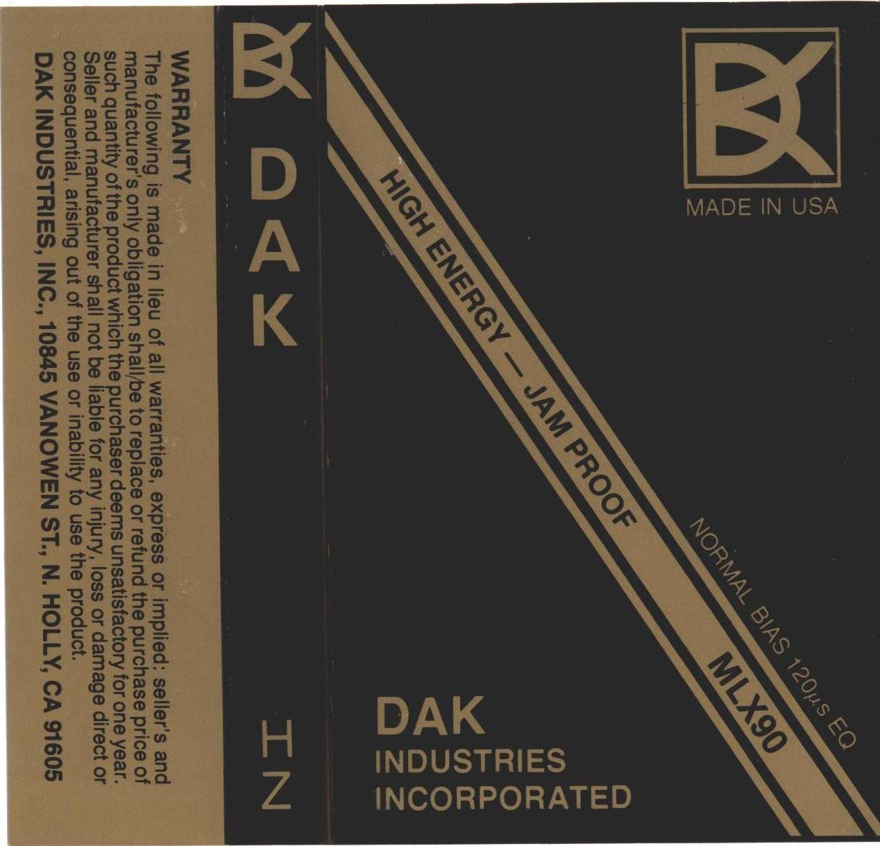 Compact Cassette DAK MLX 90 Type I Normal 1981 USA