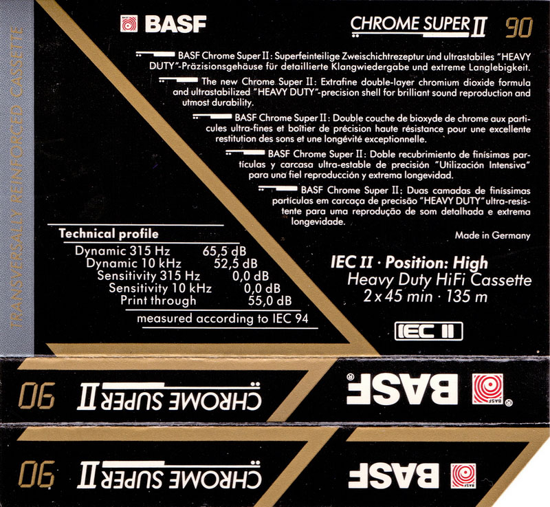 Compact Cassette BASF Chrome Super II 90 Type II Chrome 1989 Germany